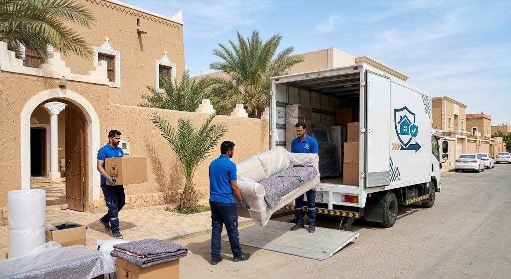 فريق عمل محترف يقوم بفك وتغليف ونقل الأثاث بعناية وأمان تام ضمن خدمات الفنطاس لنقل عفش فى الكويت لضمان حماية الممتلكات وراحة العملاء.