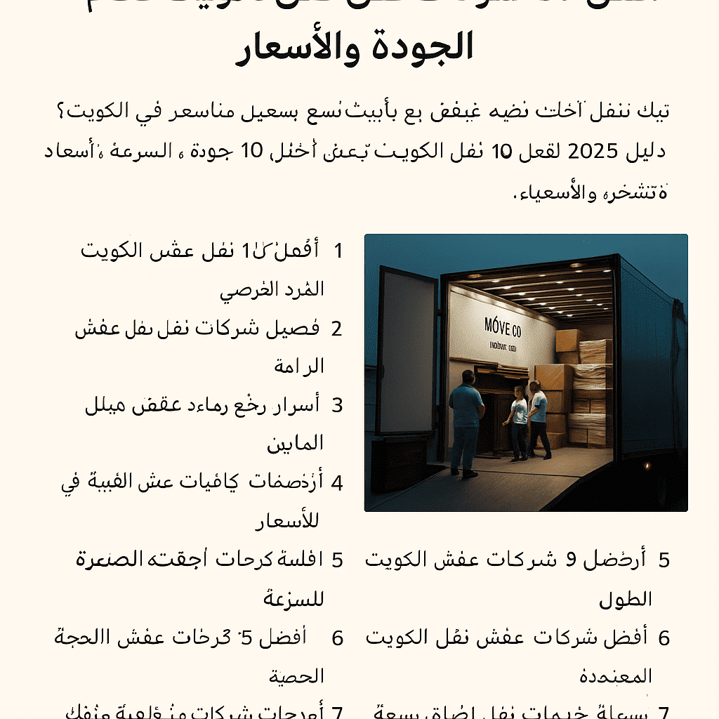 أفضل شركات نقل عفش في الكويت لعام 2025 – عمّال ينقلون أثاث إلى شاحنة مغلقة بجودة عالية وسرعة تنفيذ