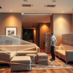 عمال شركة نقل أثاث يقومون بتحميل الأثاث في سيارة كبيرة