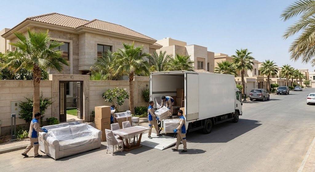 فريق عمل محترف يقوم بفك وتغليف ونقل الأثاث بأمان وعناية ضمن خدمات نقل عفش الزهراء بالكويت لضمان راحة وسلامة ممتلكات العملاء.