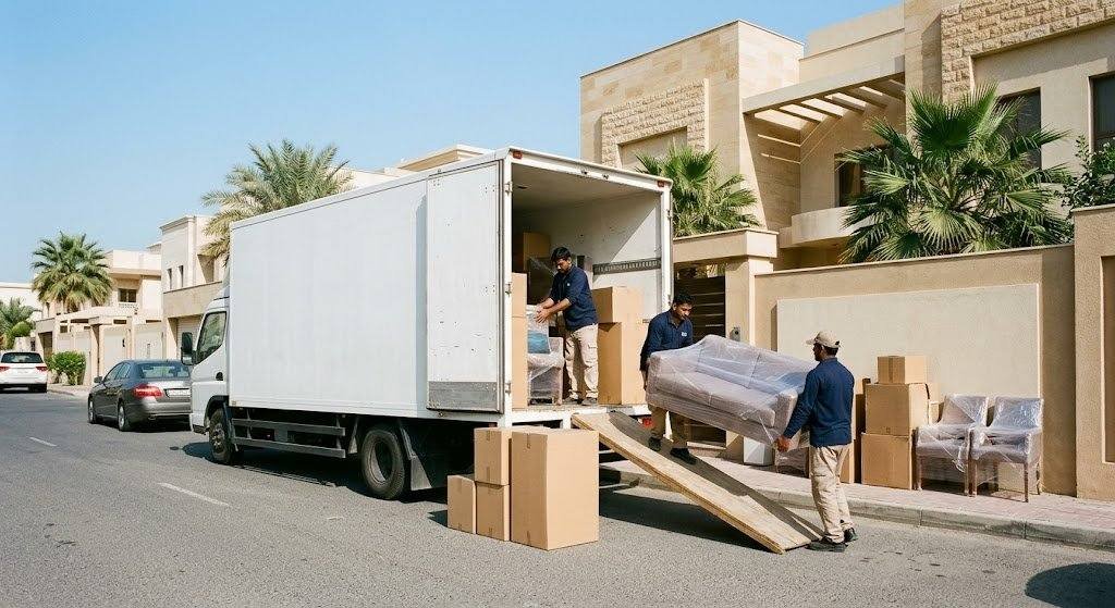 فريق عمل محترف يقوم بفك وتغليف ونقل الأثاث بأمان وعناية ضمن خدمات نقل عفش المنقف بالكويت لضمان راحة وسلامة ممتلكات العملاء.
