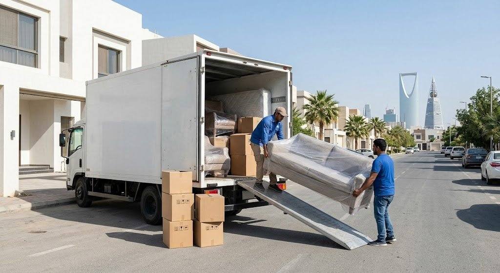 فريق عمل محترف يقوم بفك وتغليف ونقل الأثاث بدقة وعناية باستخدام أحدث المعدات وسيارات النقل المجهزة ضمن خدمات نقل عفش الشعب بالكويت لضمان سلامة المنقولات وراحة العملاء.