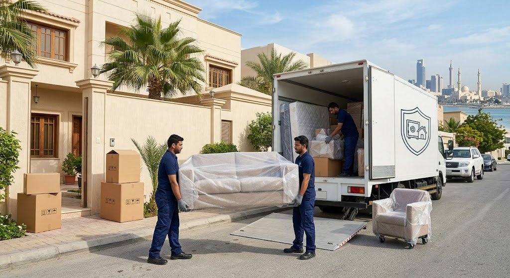 فريق عمل محترف يقوم بأعمال فك وتغليف ونقل الأثاث بدقة وأمان باستخدام أحدث المعدات ومواد التغليف ضمن خدمات نقل عفش جابرالاحمد بالكويت لضمان حماية الممتلكات وراحة العملاء.